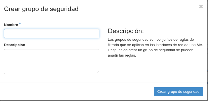 OpenStack. Crear grupo de seguridade