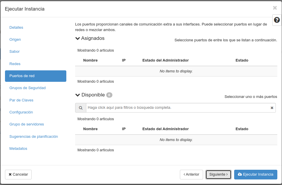 OpenStack. Paso: 5. Portos de rede