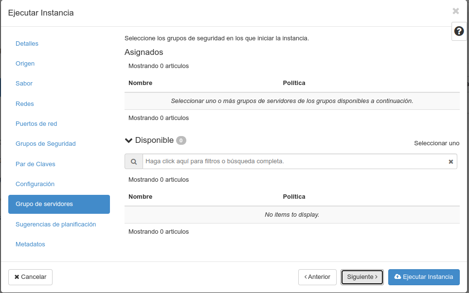 OpenStack. Paso: 9. Grupo de servidores