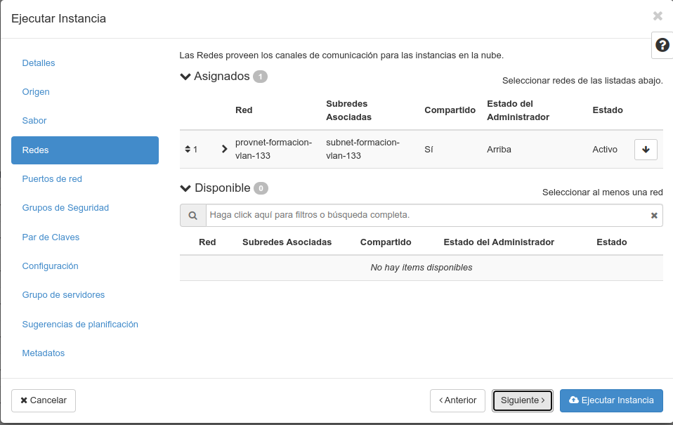 OpenStack. Nova instancia. Redes