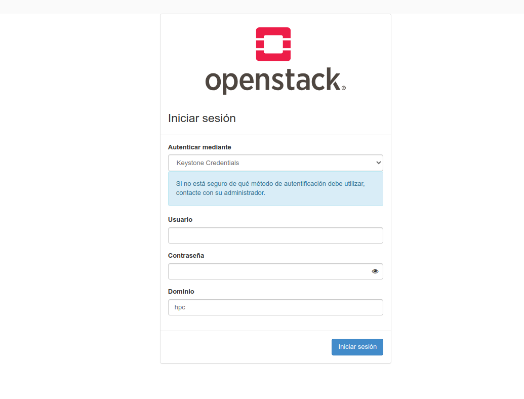 OpenStack. Inicio de sesión