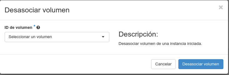 OpenStack. Desasociar volume