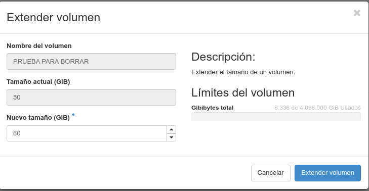 OpenStack. Extender volume