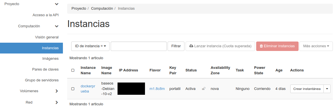 OpenStack. Lista de instancias